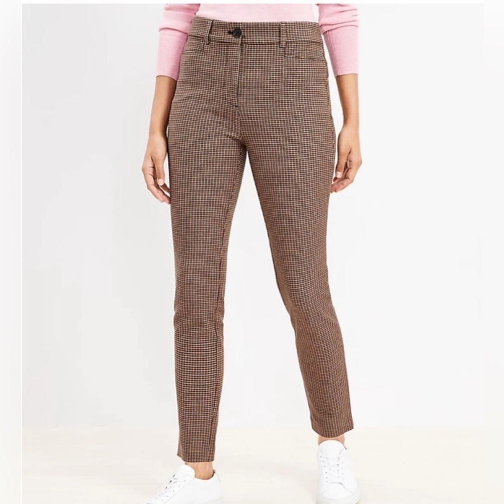 LOFT Brown Sutton Skinny Houndstooth Pants - size 0. U